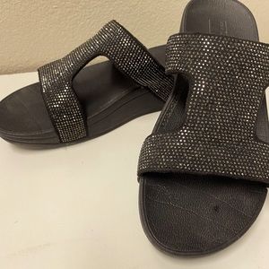 FitFlop  Crystal Slide Wedge Sandals - Black size 7